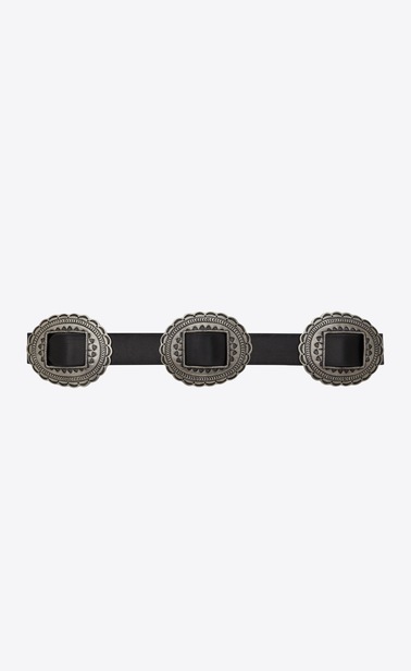 Belt with Navajo buckle and conchos in smooth leather